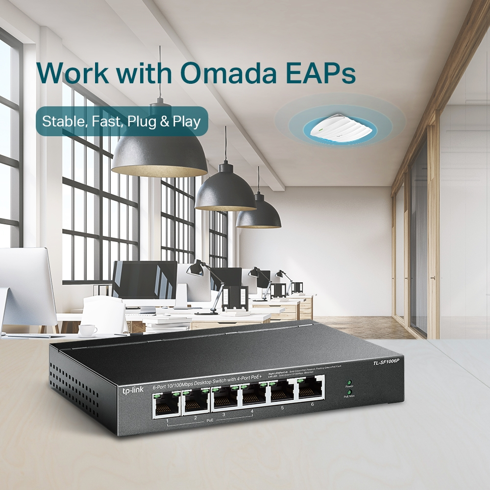 TP-LINK 6port 67w 4port PoE 10/100 Yönetilebilir Switch TL-SF1006P