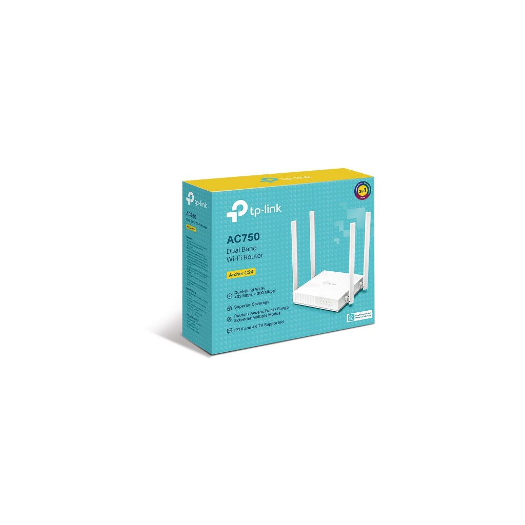 TP-LINK ARCHER C24, AC750, 4Port, 750Mbps, Dual Band WiFi, Masaüstü, Megabit, Router, Access Point, Range Extender
