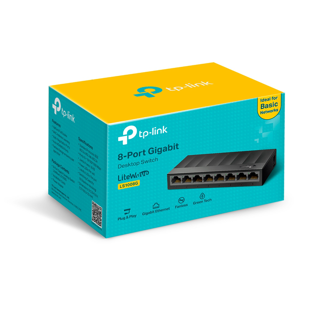 TP-LINK LS1008G, Green Tech, 8 Port GigaBit, Yönetilemez, Masaüstü Switch