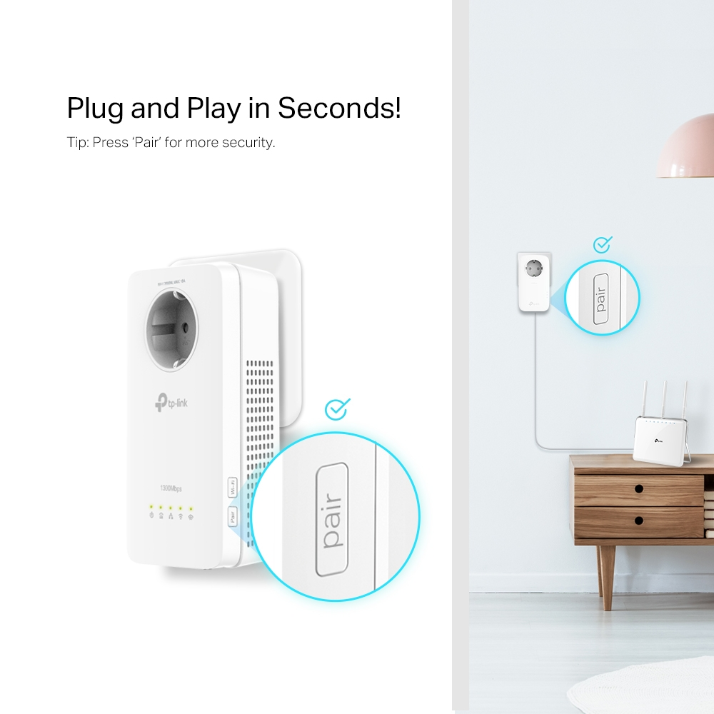 TP-LINK TL-WPA8631P KIT AV1300 Gigabit Passthrough Çift Bant Powerline Wi-Fi Seti (2li Paket)