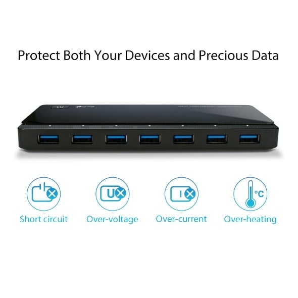 TP-LINK UH720 7port USB 3.0 Siyah USB Çoklayıcı Hub Adaptörlü