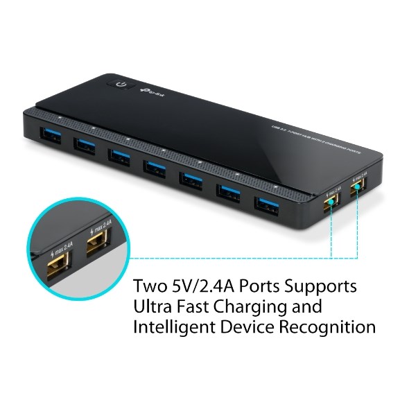 TP-LINK UH720 7port USB 3.0 Siyah USB Çoklayıcı Hub Adaptörlü