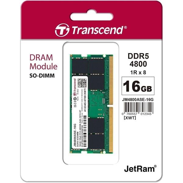TRANSCEND 16GB DDR5 4800MHZ CL40 NOTEBOOK RAM VALUE JM4800ASE-16G