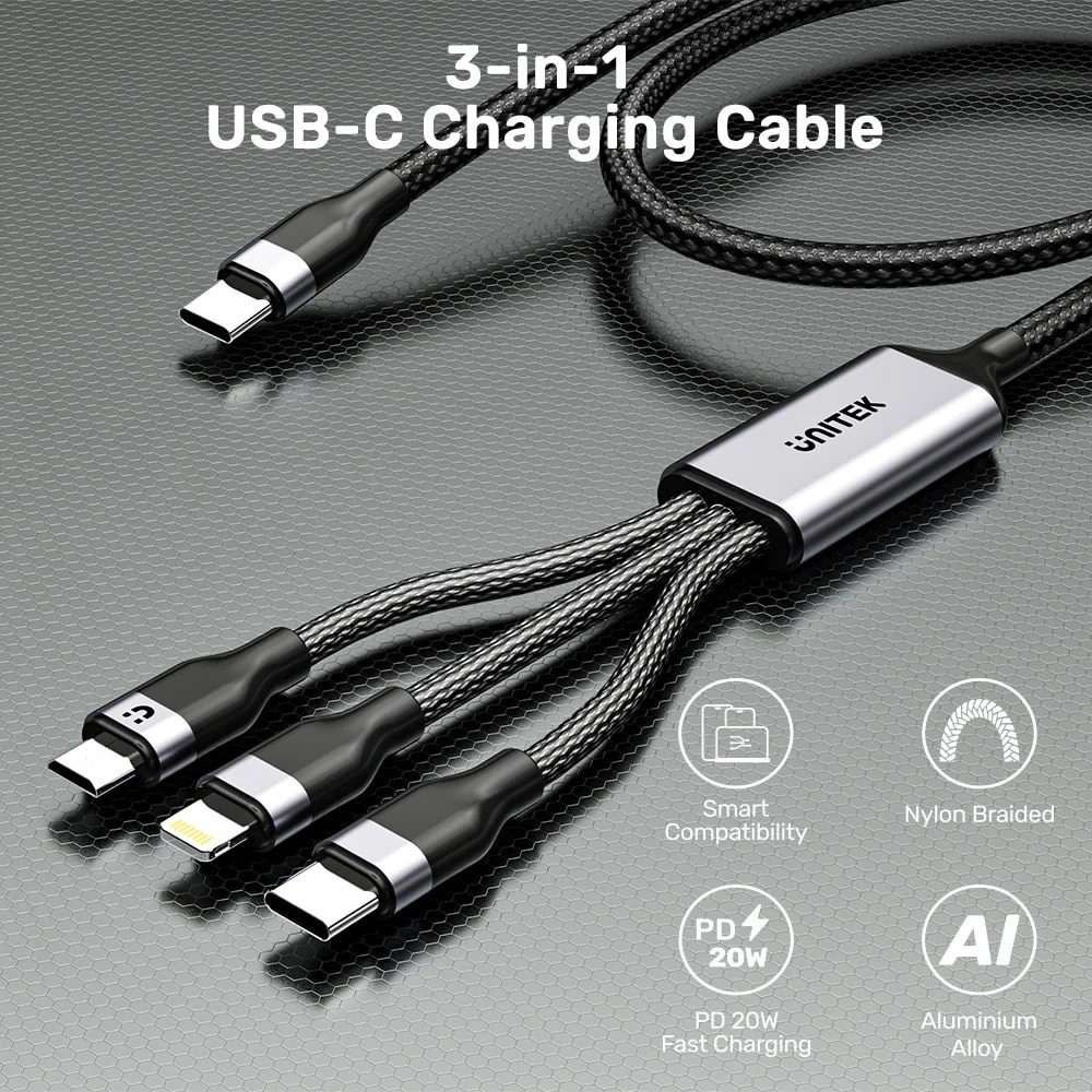 UNITEK TYPE-C 3in1 ŞARJ 1.5MT 20W (C14101BK-1.5M)