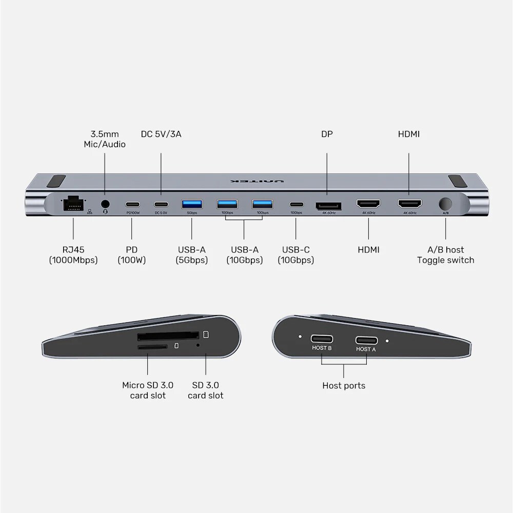 UNITEK UHUB15+ USB-C 4K BAGLANTI ISTASYONU (D1106AGY01)