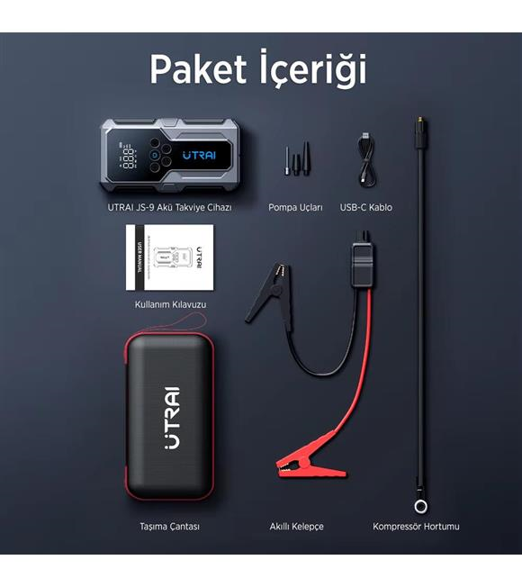 UTRAI Jstar JS9 15000mAh 4 in 1 Jump Starter+Lastik Şişirme Pompalı Taşınabilir Akü Takviye Kiti