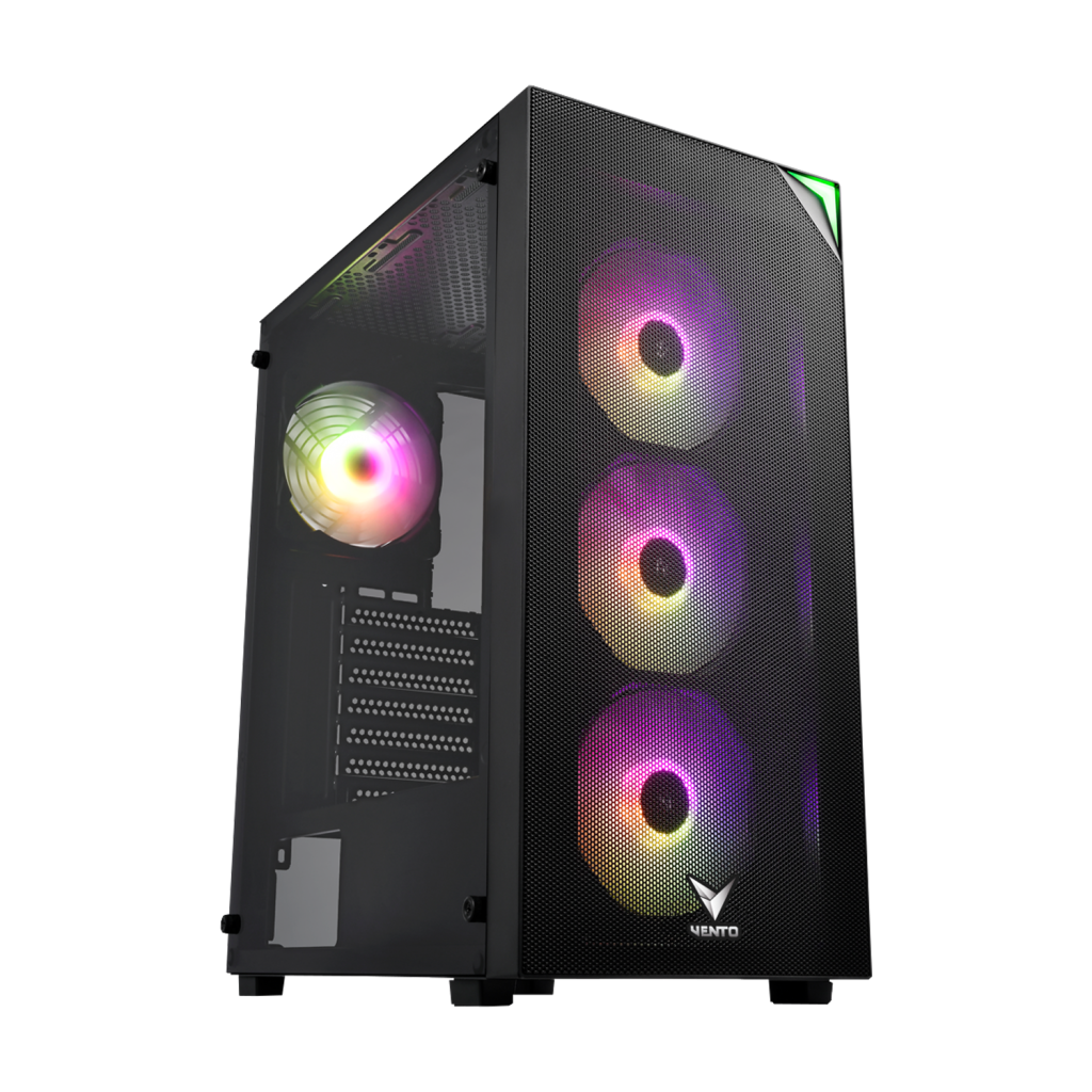 VENTO VG3400S Mid Tower, 750W 80+ Siyah, Temperli Cam, RGB, ATX GAMING KASA