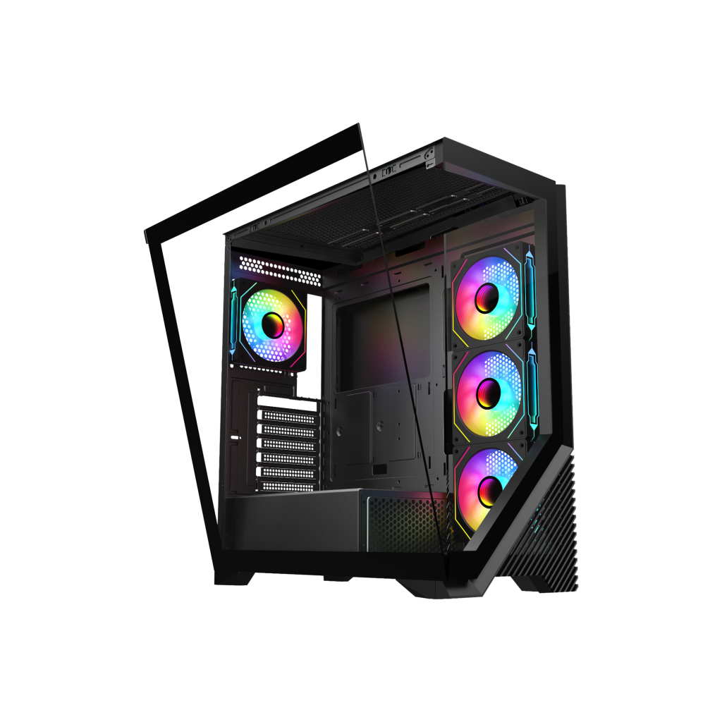 VENTO VG4202FL Mid Tower, 850W 80+ Siyah, Temperli Cam, RGB, ATX GAMING KASA