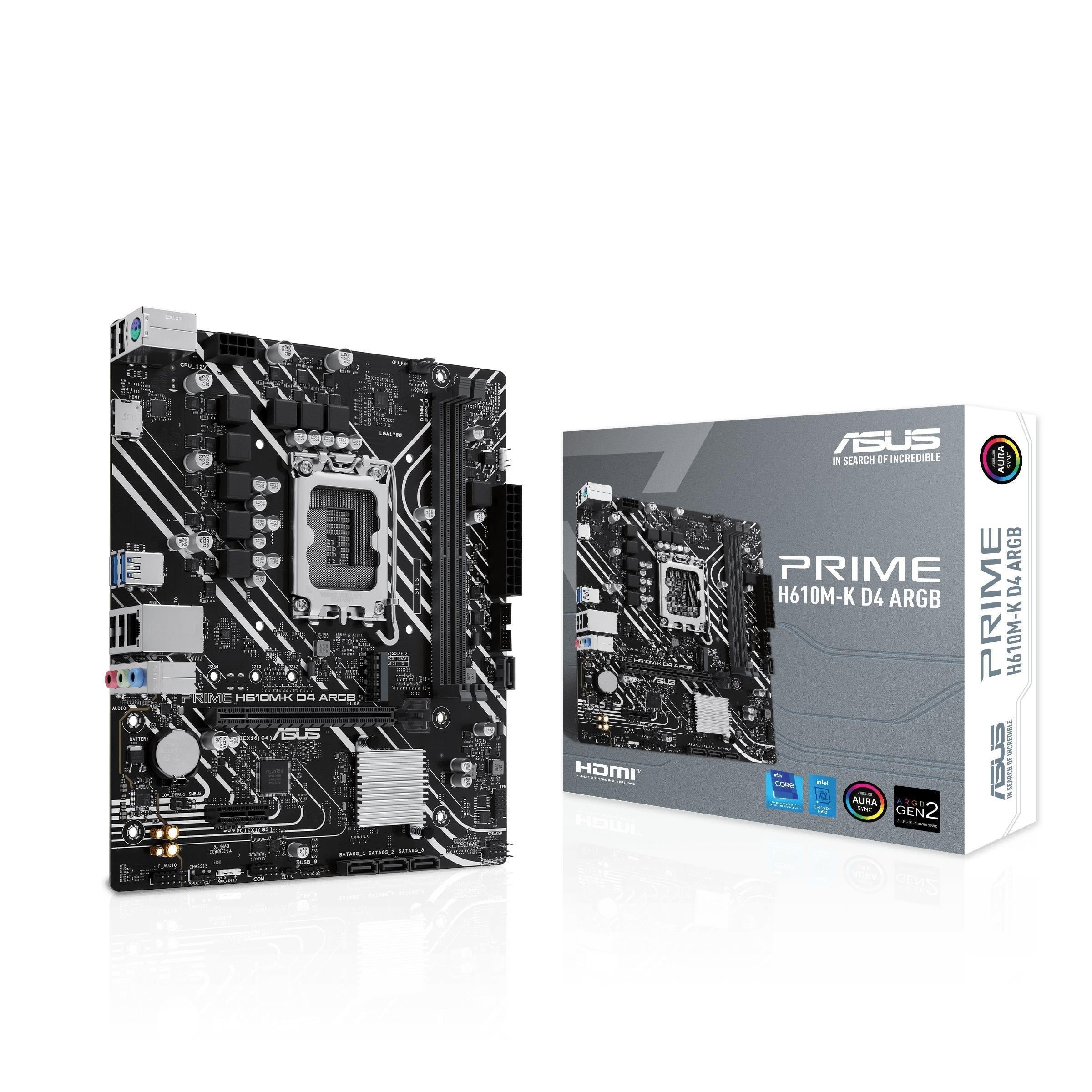ASUS PRIME H610M-K D4 ARGB Intel H610 LGA1700 DDR4 3200 HDMI M2 USB3.2 AURA RGB mATX