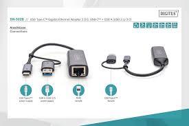 Digitus DN-3028 USB Tip C™ Gigabit Ethernet Adaptörü 2.5G, USB-C™ + USB-A (USB 3.1-3.0)