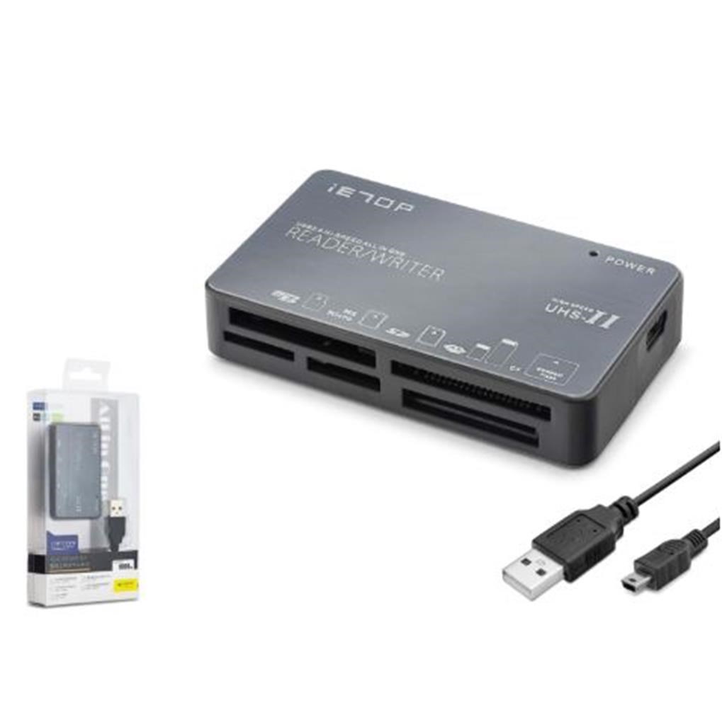 iETOP C208 USB All in One Kart Okuyucu CF SD MicroSD MS UHS-II 480 Mbps Alüminyum Gri