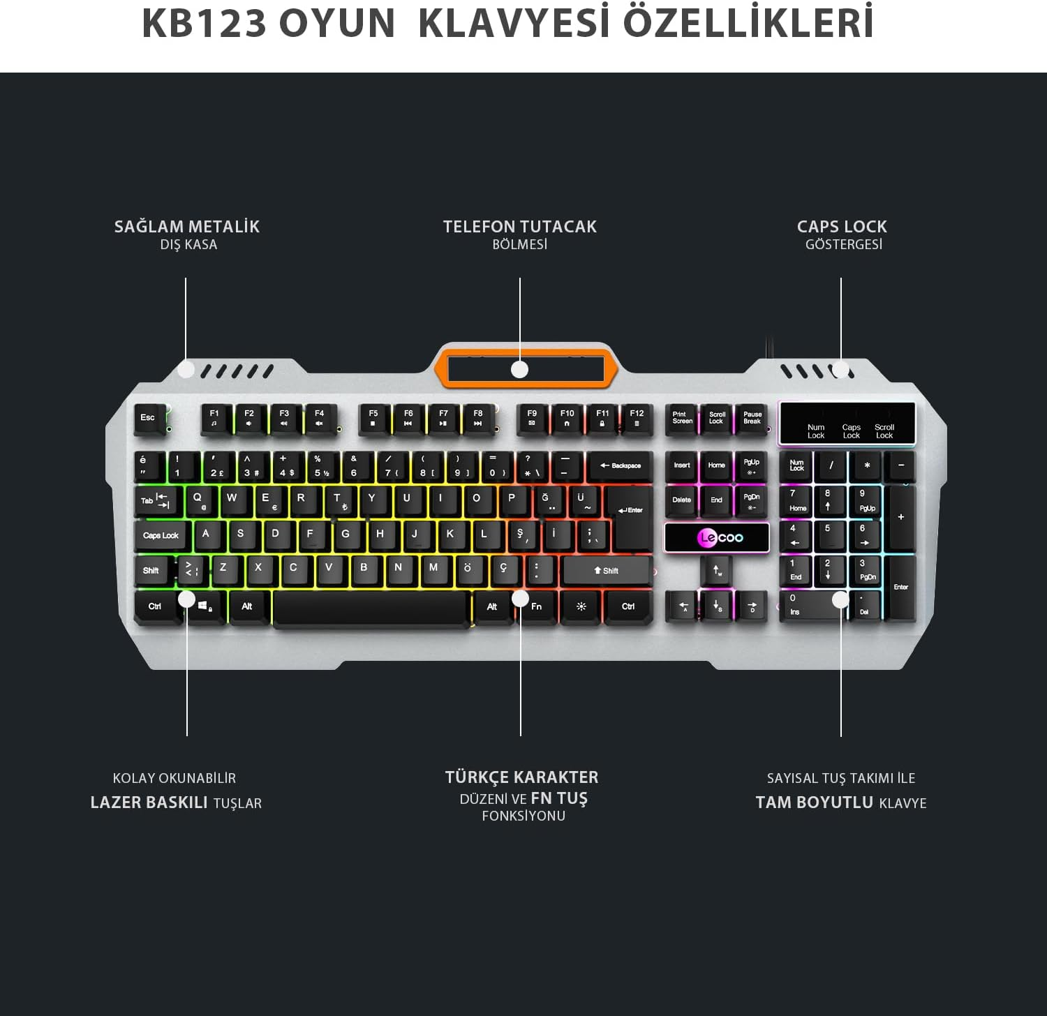 Lenovo Lecoo KB123 Membrane Switch Kablolu Oyuncu Klavyesi