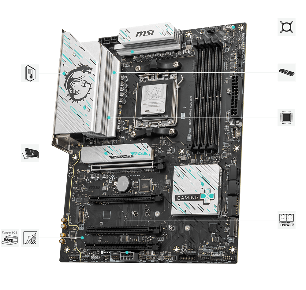 MSI B850 GAMING PLUS WIFI AM5 DDR5 8200MHZ(OC) DP 3x M.2 USB 10Gbs 5G LAN WI-FI 7 ATX