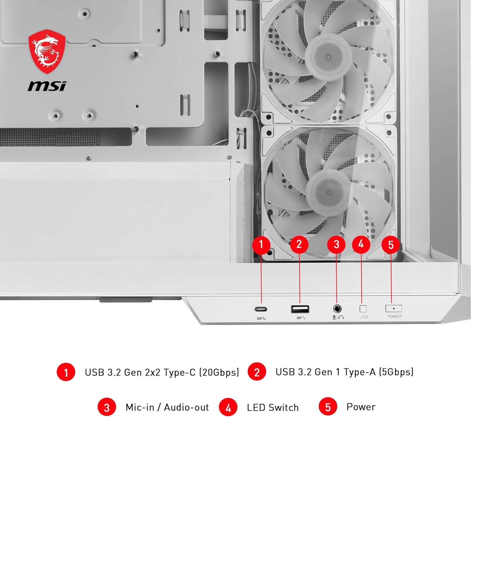 MSI MAG Pano M100R PZ ARGB Fanlı Beyaz Micro ATX Oyuncu Kasası