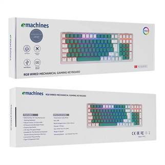 ACER eMachines, EAK100, Yeşil/Beyaz, USB Kablolu, RGB Backlight, RED Mekanik Switch, Türkçe Q, 100 Tuşlu, Gaming Klavye