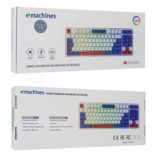 ACER eMachines, EAK216, Beyaz, USB Kablolu, Rainbow Backlight, Membran Renkli Tuşlar, Türkçe Q, 90 Tuşlu, Gaming Klavye