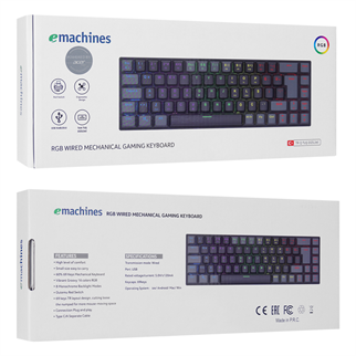 ACER eMachines, EAK68, Siyah/Gri, USB Kablolu, RGB Backlight, RED Mekanik Switch, Türkçe Q, 68 Tuşlu, Gaming Klavye