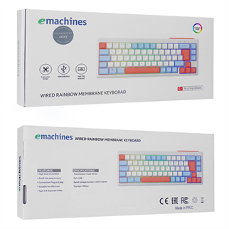 ACER eMachines, EAK810, Beyaz, USB Kablolu, Rainbow Backlight, Membran Renkli Tuşlar, Türkçe Q, 68 Tuşlu, Gaming Klavye