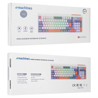 ACER eMachines, EAK860, Beyaz, USB Kablolu, Rainbow Backlight, Membran Renkli Tuşlar, Türkçe Q, 100 Tuşlu, Gaming Klavye