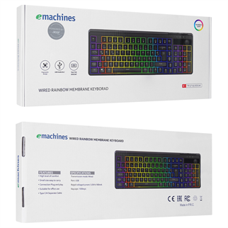 ACER eMachines, EAK860, Siyah, USB Kablolu, Rainbow Backlight, Membran Tuşlar, Türkçe Q, 100 Tuşlu, Gaming Klavye