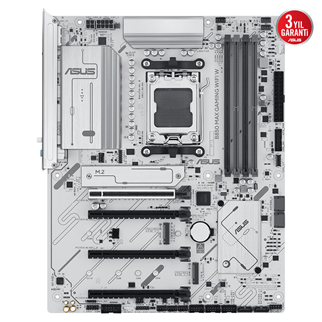 ASUS B850 MAX GAMING WIFI W, 4xDDR5, 3x M2, HDMI, DP, Type-C, Wi-Fi 6E, Bluetooth v5.3, AM5 Soket GAMING BEYAZ Anakart