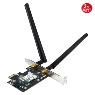 ASUS PCE-BE6500, BE6500, 2xAnten, 6500Mbps, Tri-Bant, 6GHz WİFİ 7, Bluetooth v5.4, WPA3, PCI-Express x1, PCIe Adapter