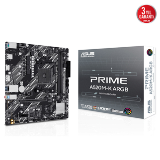 ASUS PRIME A520M-K ARGB, 2xDDR4, 1x M.2, DP, HDMI, AM4 Soket Anakart