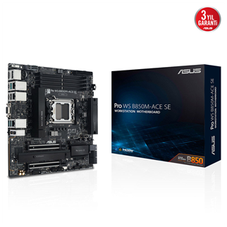 ASUS PRO WS B850M-ACE SE, 4xDDR5, 2xM.2, HDMI, DP, Type-C, D-SUB, PCIe 5.0, AM5 Soket Micro-ATX Anakart