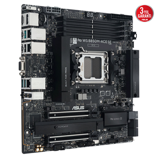 ASUS PRO WS B850M-ACE SE, 4xDDR5, 2xM.2, HDMI, DP, Type-C, D-SUB, PCIe 5.0, AM5 Soket Micro-ATX Anakart