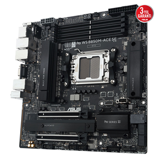 ASUS PRO WS B850M-ACE SE, 4xDDR5, 2xM.2, HDMI, DP, Type-C, D-SUB, PCIe 5.0, AM5 Soket Micro-ATX Anakart