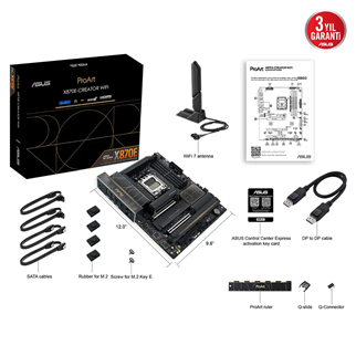 ASUS PROART X870E-CREATOR WIFI, 4xDDR5, 4xM.2, HDMI, DP, Type-C, PCIe 5.0, Wi-Fi 7, Bluetooth v5.4, AM5 Soket GAMING Anakart