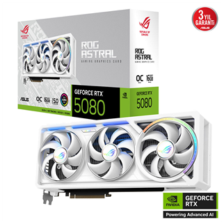 ASUS ROG-ASTRAL-RTX5080-O16G-WHITE, 16Gb, 256Bit, GDDR7, 2xHDMI, 3xDP GAMING Ekran Kartı