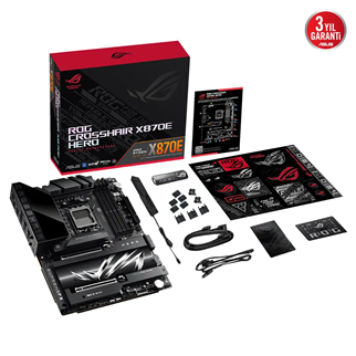 ASUS ROG CROSSHAIR X870E HERO, 4xDDR5, 5xM.2, HDMI, DP, Type-C, PCIe 5.0, 2xWi-Fi 7, Bluetooth v5.4, AM5 Soket GAMING Anakart