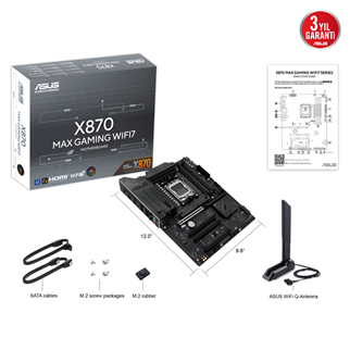 ASUS X870 MAX GAMING WIFI7, 4xDDR5, 3x M2, HDMI, DP, Type-C, Wi-Fi 7, Bluetooth v5.3, AM5 Soket GAMING Anakart