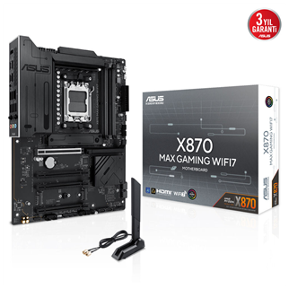 ASUS X870 MAX GAMING WIFI7, 4xDDR5, 3x M2, HDMI, DP, Type-C, Wi-Fi 7, Bluetooth v5.3, AM5 Soket GAMING Anakart