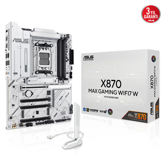 ASUS X870 MAX GAMING WIFI7 W, 4xDDR5, 3xM2, HDMI, DP, Type-C, Wi-Fi 7, Bluetooth v5.3, AM5 Soket GAMING Anakart
