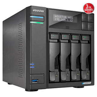 ASUSTOR AS6704T, 4Gb DDR4 Ram, 4 Yuvalı (4x22TB Destek), 4xM.2, PCI-e, 2x2.5GbE Network, 2xUSB 3.2, Tower NAS (Yedekleme) Cihazı