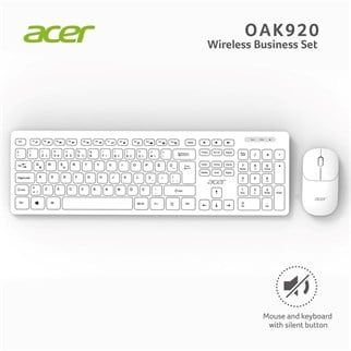 Acer OAK-920  Beyaz Kablosuz Sessiz Tuşlu  2.4Ghz Klavye Moue Set Beyaz (Mouse 1200Dpı) Caps Lock