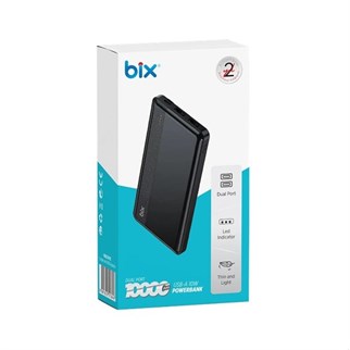 BIX 10000mAh BXPB108-BK 2x USB LED BİLDİRİMLİ Siyah POWERBANK