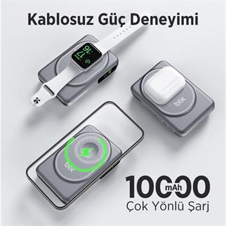 BİX 10000mAh TPB16-GR 6SI 1 ARADA OLED EKRANLI Gri KABLOSUZ POWERBANK