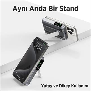 BİX 10000mAh TPB16-GR 6SI 1 ARADA OLED EKRANLI Gri KABLOSUZ POWERBANK
