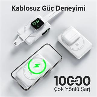 BİX 10000mAh TPB16-WE 6SI 1 ARADA OLED EKRANLI Beyaz KABLOSUZ POWERBANK
