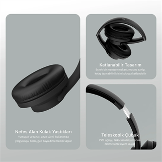 BIX BH2-BK Siyah Soundcraft BH2 Katlanabilir Kablosuz Kulaklık