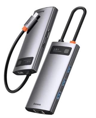 Baseus Metal Gleam 6 Port Type-C HUB-Gri (WKWG080013)