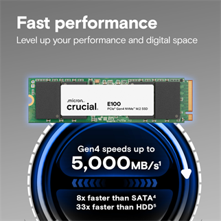 CRUCIAL CT480E100SSD8, E100, 480GB, 4700/2500, Gen4, NVME PCIe M.2 2280, SSD