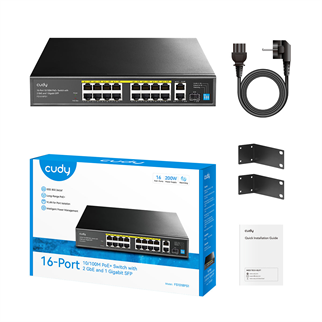 CUDY 16port PoE 200w 1-SFP/2-Uplink 10/100 Yönetilemez Switch FS1018PS1