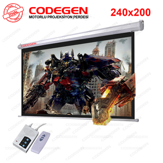 Codegen EX-24 MOTORLU PROJEKSİYON PERDESİ 240x200 Elektrikli Uzaktan Kumandalı (Arkası Siyah Fonlu - Duvar/Tavan Asılabilir)