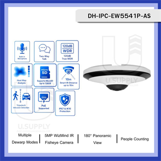DAHUA  IPC-EW5541P-AS  5Mpix, 1,4mm Lens,H265+, IK10, IP67, Dahili Mikrofon, Sd Kart, Metal Kasa, Fisheye  IP Kamera