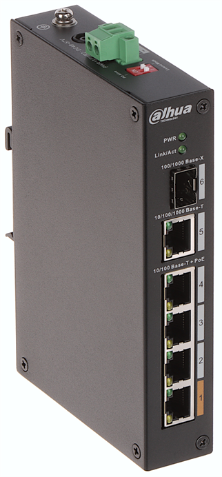 DAHUA 4port PoE 60w 1-SFP 10/100 Yönetilemez Endüstriyel Switch PFS3106-4ET-60