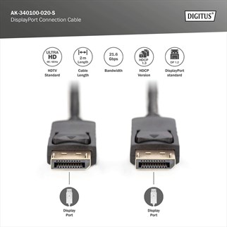 DIGITUS DP Görüntü Kablosu 2m (AK-340100-020-S)